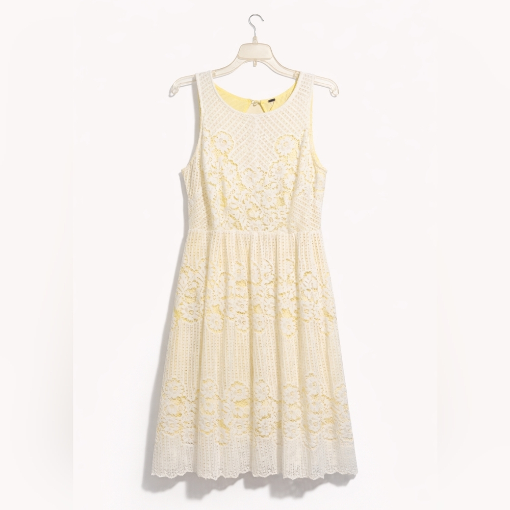 Free People White & Yellow Lace Midi Dress Size 10